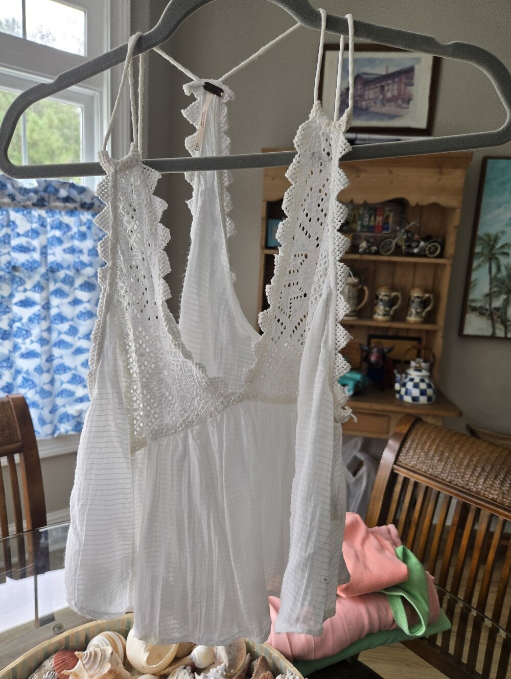Free People White Crochet-Trim Gauzy Sleeveless Chemise